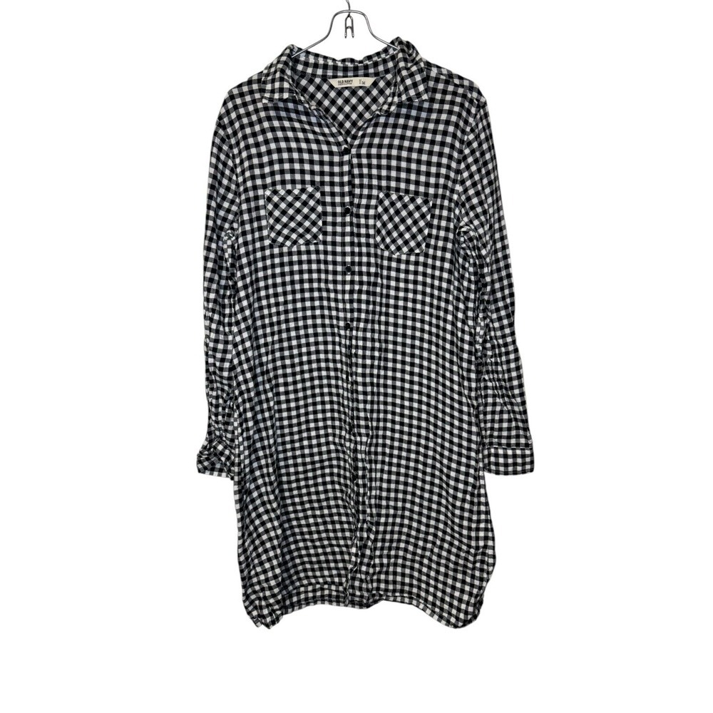 Old Navy Women's Dress Gingham Check Front Button Roll Tab Sleeves Cotton Medium